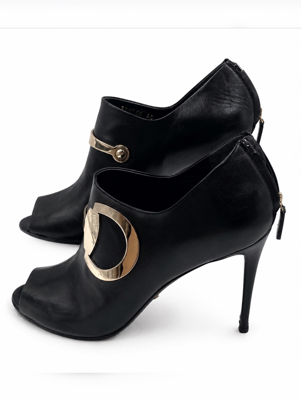 Gucci ‘Rooney’ Black Leather Horsebit Stiletto Booties with Gold Hardware